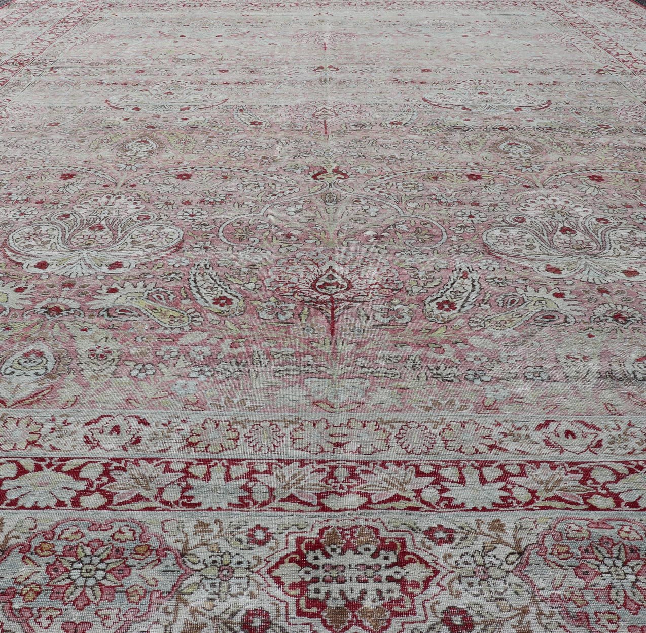 Antique Persian Kerman Lavar Rug with All - Over Flower Motifs In Soft Red, Pink's. Keivan Woven Arts / rug / V21 - 1101 - 15492, antique classic Persian Lavar Kerman Early 20th Century Persian Kerman. Measures: 9'6 x 13'6 It features a breathtaking ... - Keivan Woven ArtsV21 - 1101 - 15492 - 18066