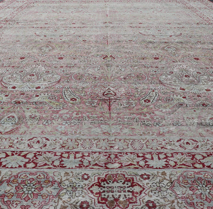 Antique Persian Kerman Lavar Rug with All - Over Flower Motifs In Soft Red, Pink's. Keivan Woven Arts / rug / V21 - 1101 - 15492, antique classic Persian Lavar Kerman Early 20th Century Persian Kerman. Measures: 9'6 x 13'6 It features a breathtaking ... - Keivan Woven ArtsV21 - 1101 - 15492 - 18066