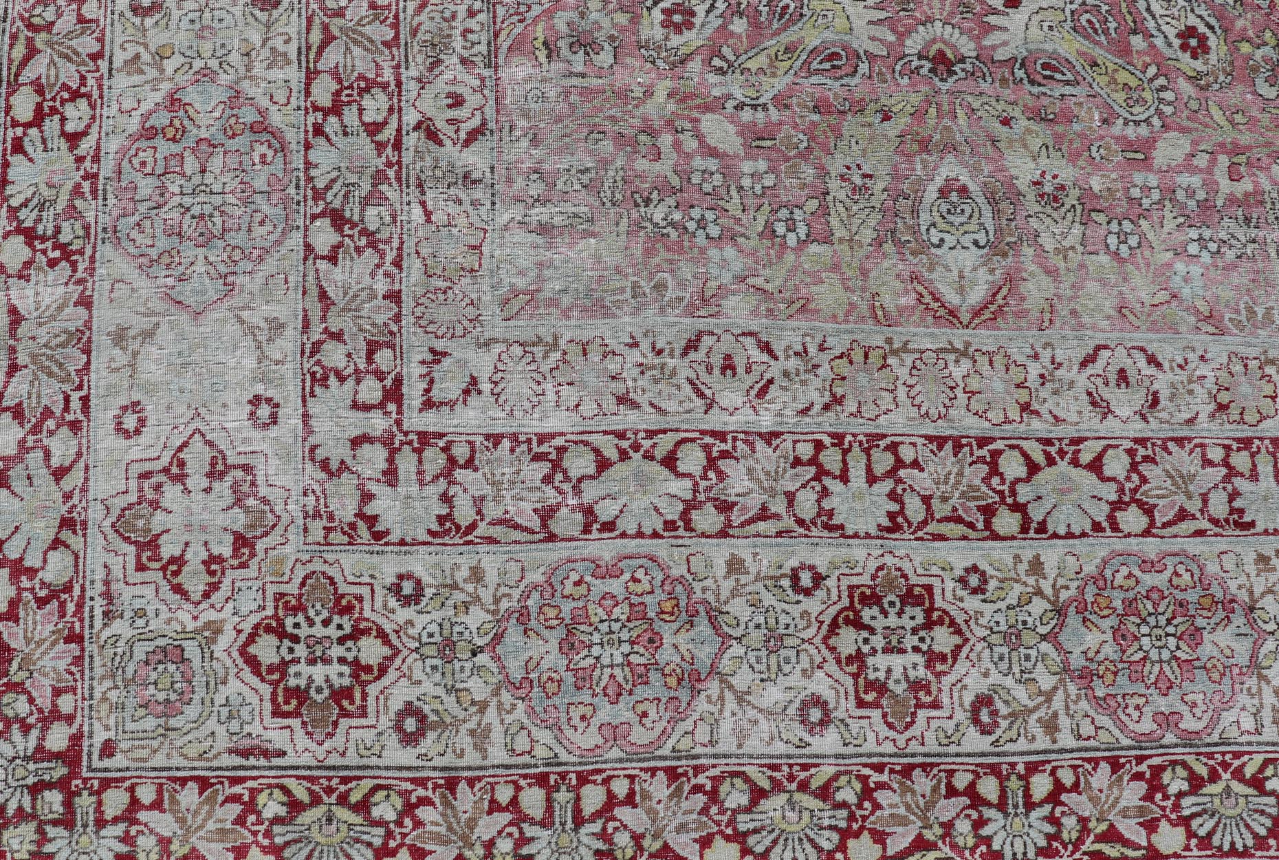 Antique Persian Kerman Lavar Rug with All - Over Flower Motifs In Soft Red, Pink's. Keivan Woven Arts / rug / V21 - 1101 - 15492, antique classic Persian Lavar Kerman Early 20th Century Persian Kerman. Measures: 9'6 x 13'6 It features a breathtaking ... - Keivan Woven ArtsV21 - 1101 - 15492 - 18066