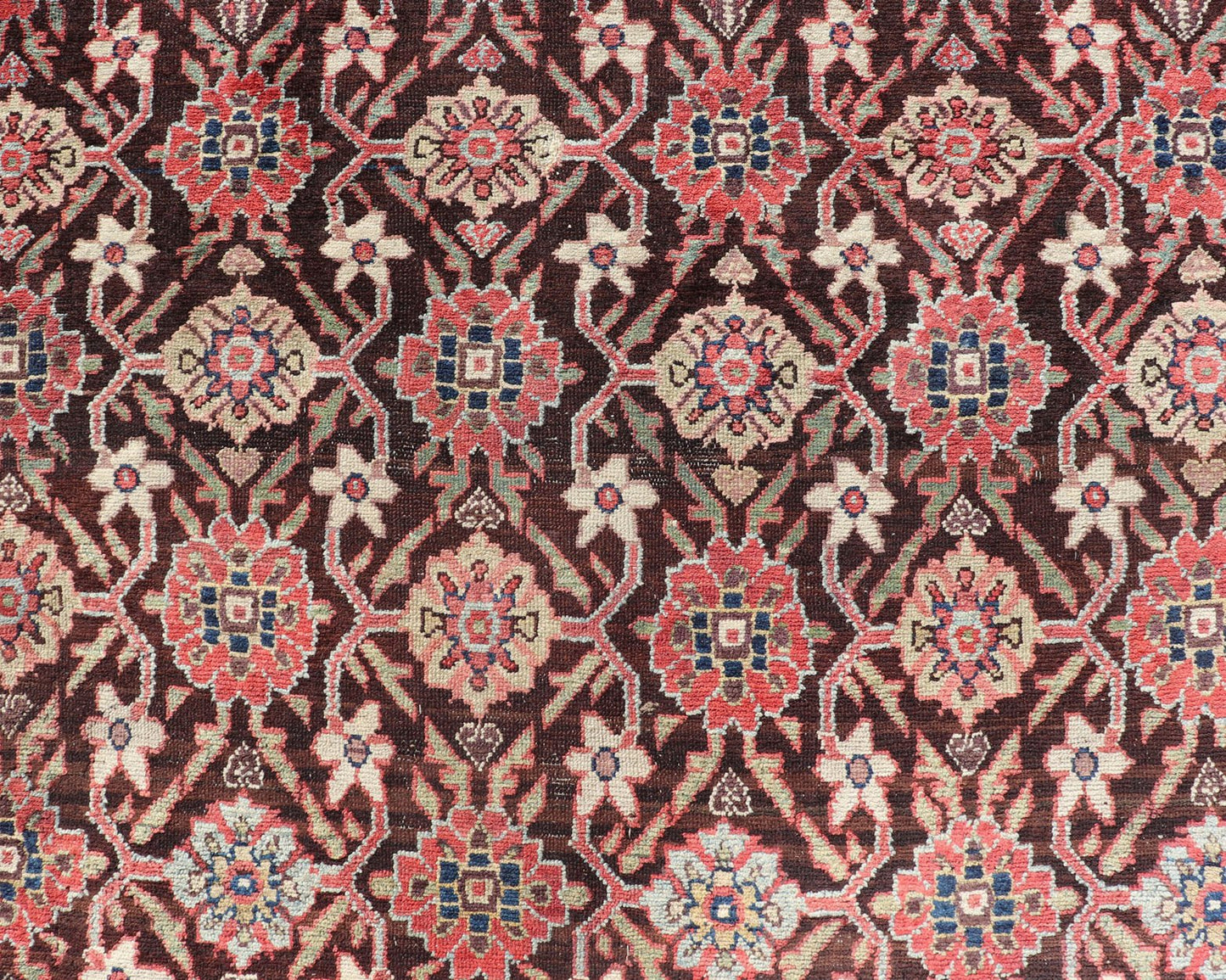 Antique Hamadan Gallery Rug in Wool with Sub - Geometric Design On Brown Field. Keivan Woven Arts; rug V21 - 1104, country of origin / type: Iran / Hamadan, circa 1910. Measures: 5'4 x 13'0 This antique Persian Hamadan rug has been hand - knotted in w... - Keivan Woven ArtsV21 - 1104 - 18419