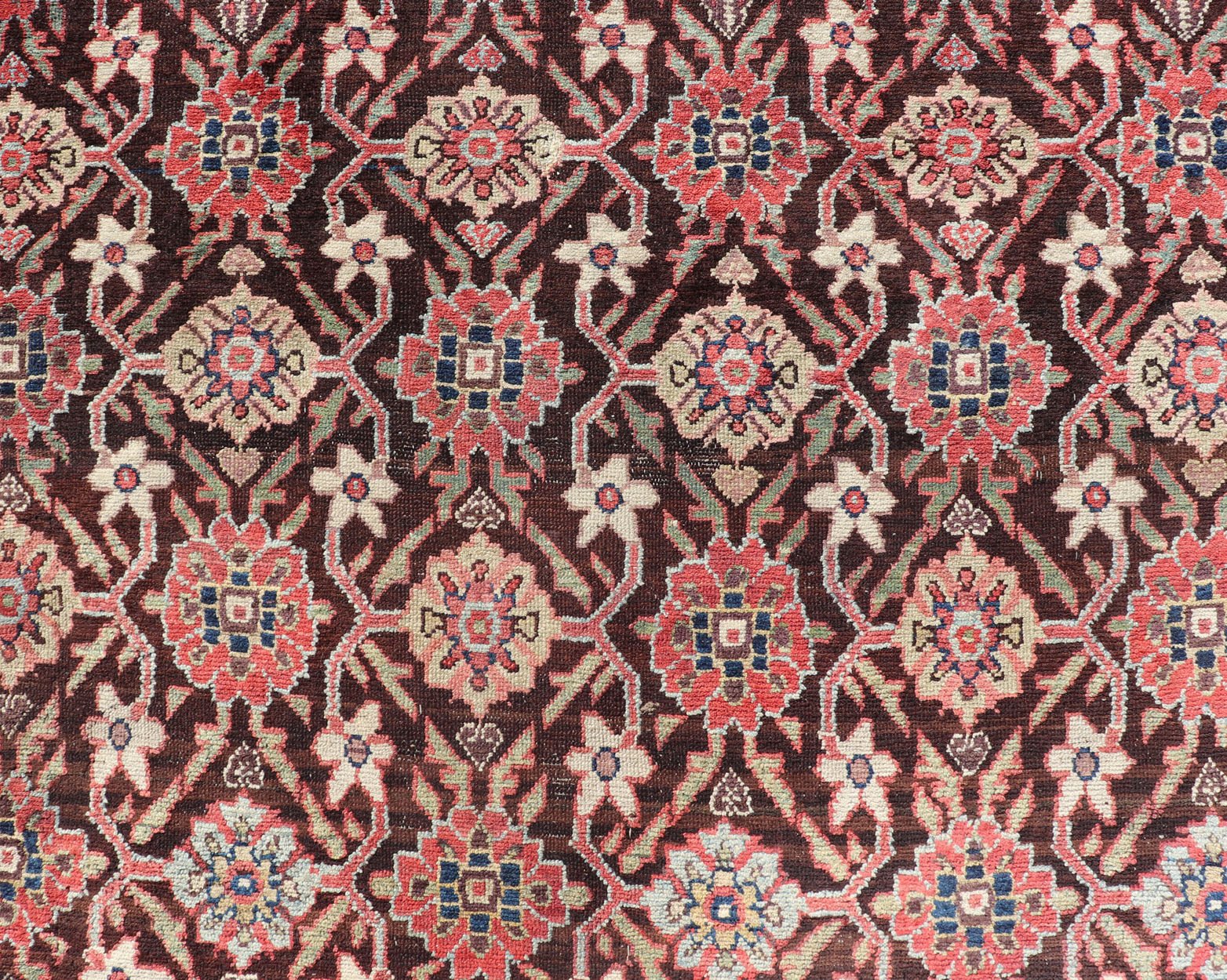 Antique Hamadan Gallery Rug in Wool with Sub - Geometric Design On Brown Field. Keivan Woven Arts; rug V21 - 1104, country of origin / type: Iran / Hamadan, circa 1910. Measures: 5'4 x 13'0 This antique Persian Hamadan rug has been hand - knotted in w... - Keivan Woven ArtsV21 - 1104 - 18419