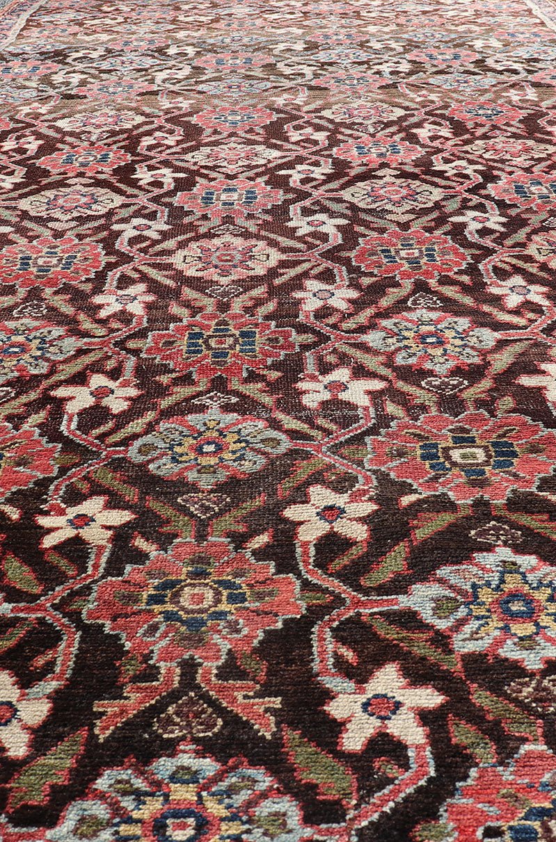 Antique Hamadan Gallery Rug in Wool with Sub - Geometric Design On Brown Field. Keivan Woven Arts; rug V21 - 1104, country of origin / type: Iran / Hamadan, circa 1910. Measures: 5'4 x 13'0 This antique Persian Hamadan rug has been hand - knotted in w... - Keivan Woven ArtsV21 - 1104 - 18419
