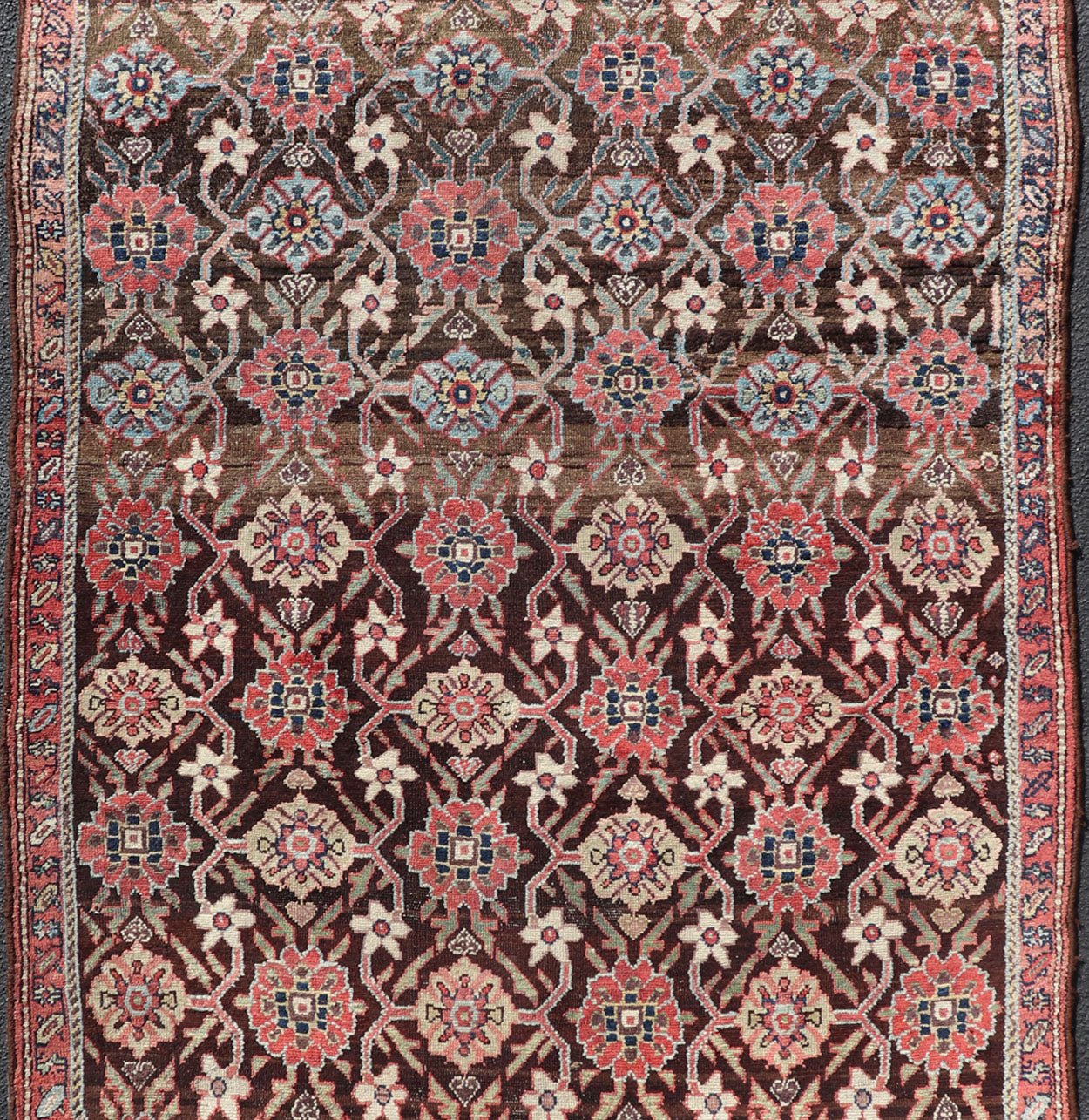 Antique Hamadan Gallery Rug in Wool with Sub - Geometric Design On Brown Field. Keivan Woven Arts; rug V21 - 1104, country of origin / type: Iran / Hamadan, circa 1910. Measures: 5'4 x 13'0 This antique Persian Hamadan rug has been hand - knotted in w... - Keivan Woven ArtsV21 - 1104 - 18419