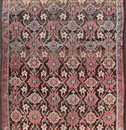Antique Hamadan Gallery Rug in Wool with Sub - Geometric Design On Brown Field. Keivan Woven Arts; rug V21 - 1104, country of origin / type: Iran / Hamadan, circa 1910. Measures: 5'4 x 13'0 This antique Persian Hamadan rug has been hand - knotted in w... - Keivan Woven ArtsV21 - 1104 - 18419