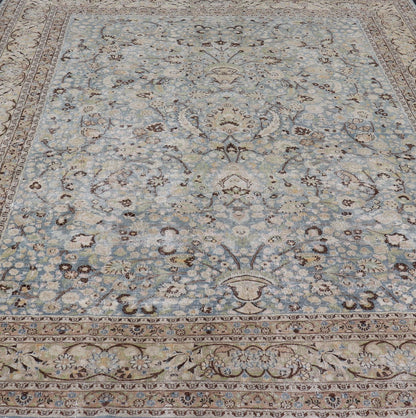 Antique Persian Khorassan Rug with All - Over Floral Design in Soft Blue Tones This spectacular antique Persian Khorasan carpet from early 20th century Iran bears a magnificent splendor indicative of royal tastes, which sought perfection in balanc... - Keivan Woven ArtsV21 - 1105 - 18347Rug