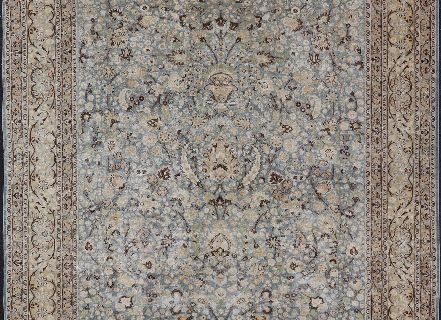 Antique Persian Khorassan Rug with All - Over Floral Design in Soft Blue Tones This spectacular antique Persian Khorasan carpet from early 20th century Iran bears a magnificent splendor indicative of royal tastes, which sought perfection in balanc... - Keivan Woven ArtsV21 - 1105 - 18347Rug