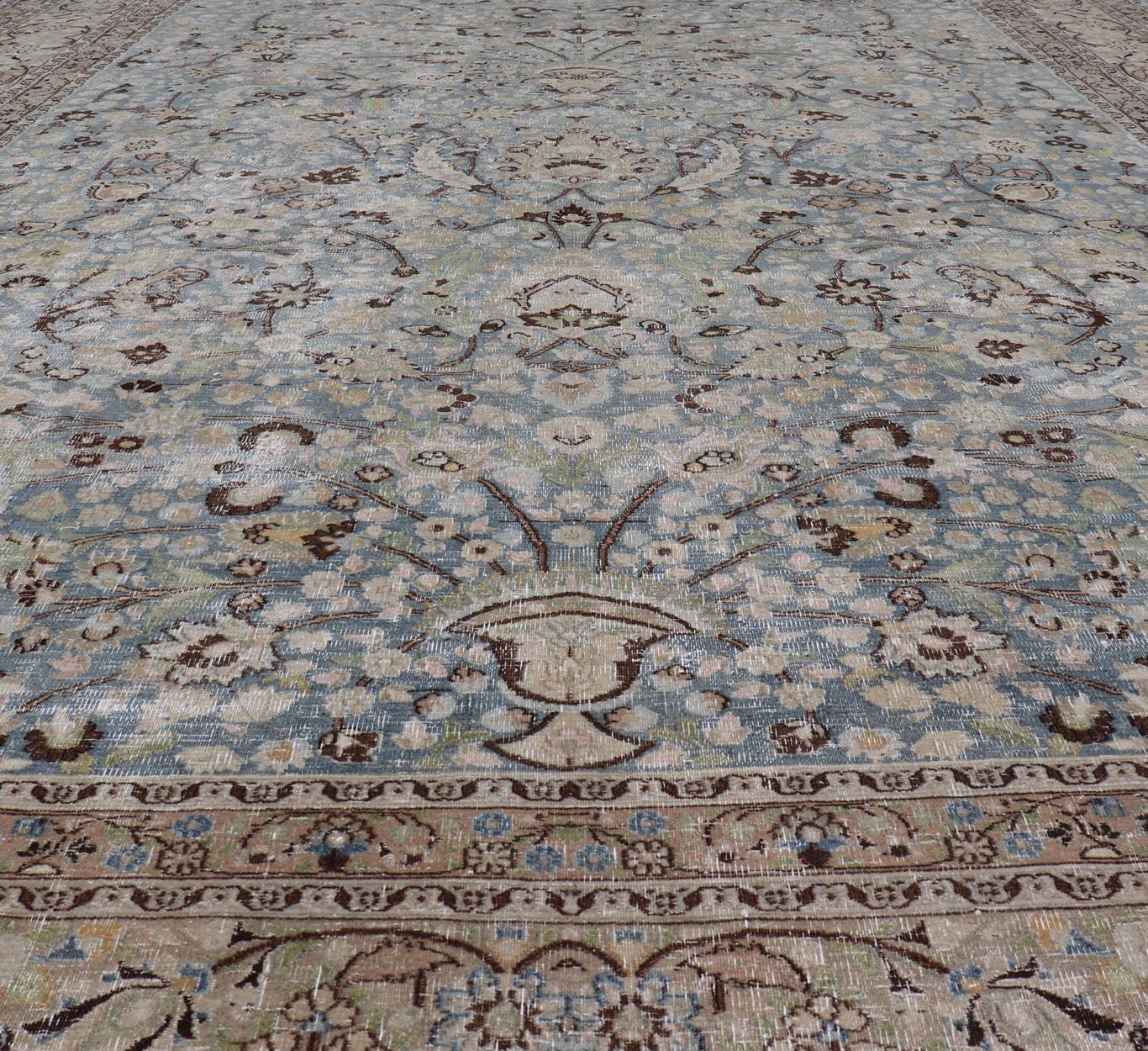Antique Persian Khorassan Rug with All - Over Floral Design in Soft Blue Tones This spectacular antique Persian Khorasan carpet from early 20th century Iran bears a magnificent splendor indicative of royal tastes, which sought perfection in balanc... - Keivan Woven ArtsV21 - 1105 - 18347Rug