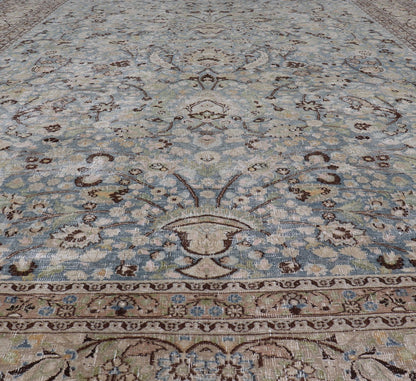 Antique Persian Khorassan Rug with All - Over Floral Design in Soft Blue Tones This spectacular antique Persian Khorasan carpet from early 20th century Iran bears a magnificent splendor indicative of royal tastes, which sought perfection in balanc... - Keivan Woven ArtsV21 - 1105 - 18347Rug