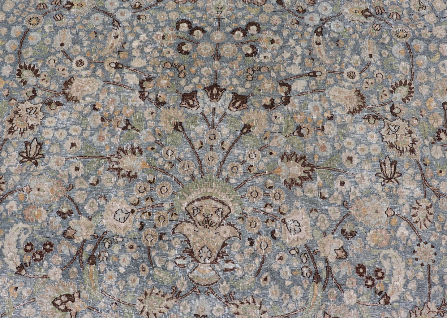Antique Persian Khorassan Rug with All - Over Floral Design in Soft Blue Tones This spectacular antique Persian Khorasan carpet from early 20th century Iran bears a magnificent splendor indicative of royal tastes, which sought perfection in balanc... - Keivan Woven ArtsV21 - 1105 - 18347