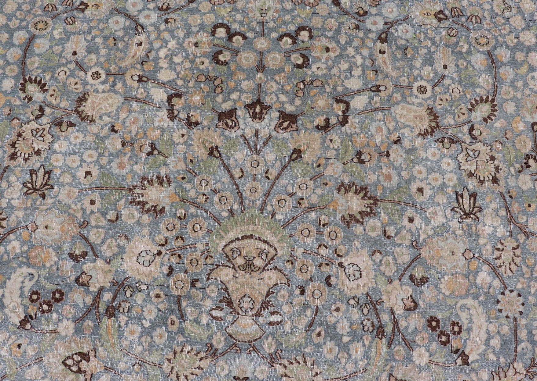 Antique Persian Khorassan Rug with All - Over Floral Design in Soft Blue Tones This spectacular antique Persian Khorasan carpet from early 20th century Iran bears a magnificent splendor indicative of royal tastes, which sought perfection in balanc... - Keivan Woven ArtsV21 - 1105 - 18347Rug