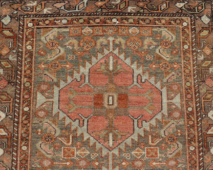 Antique Persian Hamedan in Rustic Earthy Tones With Tribal Medallions This antique hamadan features three medallions in the field, surrounded by sub - geometric tribal motifs. The complementary border displays a geometric tribal design, wrapp... - Keivan Woven ArtsV21 - 1201 - 18395