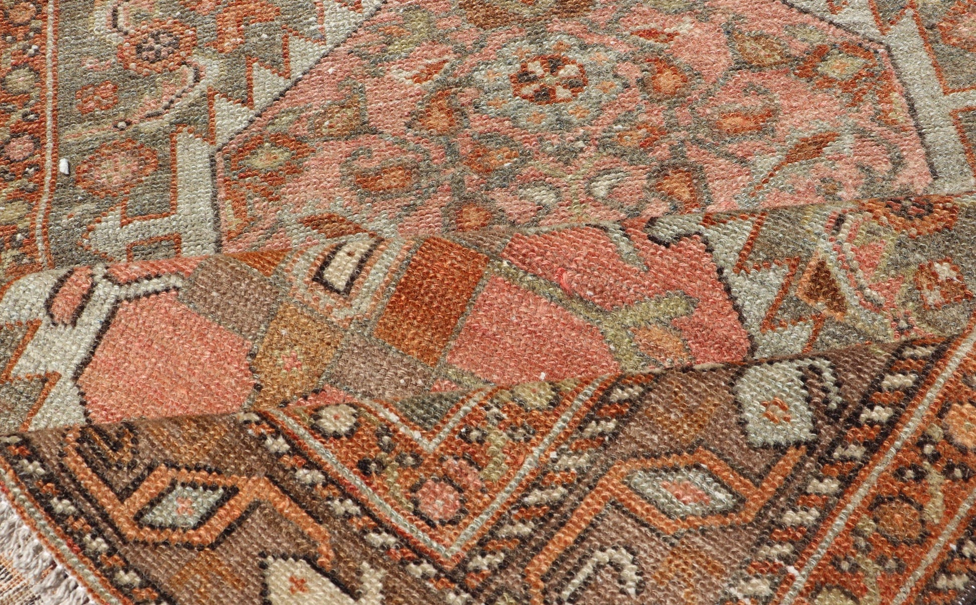Antique Persian Hamedan in Rustic Earthy Tones With Tribal Medallions This antique hamadan features three medallions in the field, surrounded by sub - geometric tribal motifs. The complementary border displays a geometric tribal design, wrapp... - Keivan Woven ArtsV21 - 1201 - 18395