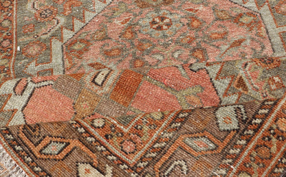 Antique Persian Hamedan in Rustic Earthy Tones With Tribal Medallions This antique hamadan features three medallions in the field, surrounded by sub - geometric tribal motifs. The complementary border displays a geometric tribal design, wrapp... - Keivan Woven ArtsV21 - 1201 - 18395