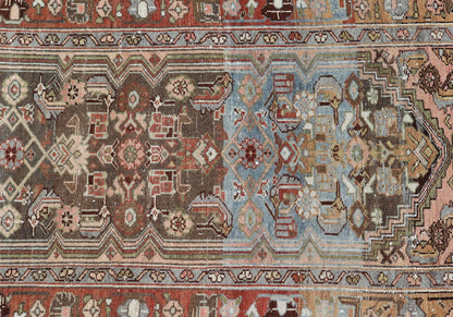 Antique Persian Hamedan Runner in Green, Coral, Pink & Multi Colors Antique Persian Hamadan runner with all - over geometric motifs with medallion. Keivan Woven Arts / rug V21 - 1202, country of origin / type: Iran / Hamadan, circa 1910 Measu... - Keivan Woven ArtsV21 - 1202 - 18401Rug