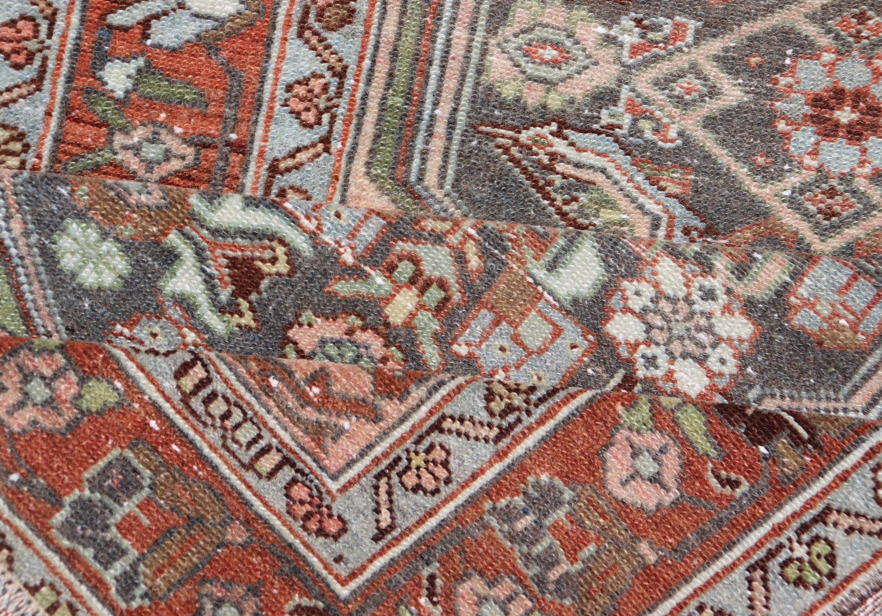 Antique Persian Hamedan Runner in Green, Coral, Pink & Multi Colors Antique Persian Hamadan runner with all - over geometric motifs with medallion. Keivan Woven Arts / rug V21 - 1202, country of origin / type: Iran / Hamadan, circa 1910 Measu... - Keivan Woven ArtsV21 - 1202 - 18401Rug