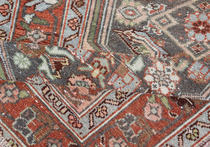 Antique Persian Hamedan Runner in Green, Coral, Pink & Multi Colors Antique Persian Hamadan runner with all - over geometric motifs with medallion. Keivan Woven Arts / rug V21 - 1202, country of origin / type: Iran / Hamadan, circa 1910 Measu... - Keivan Woven ArtsV21 - 1202 - 18401Rug