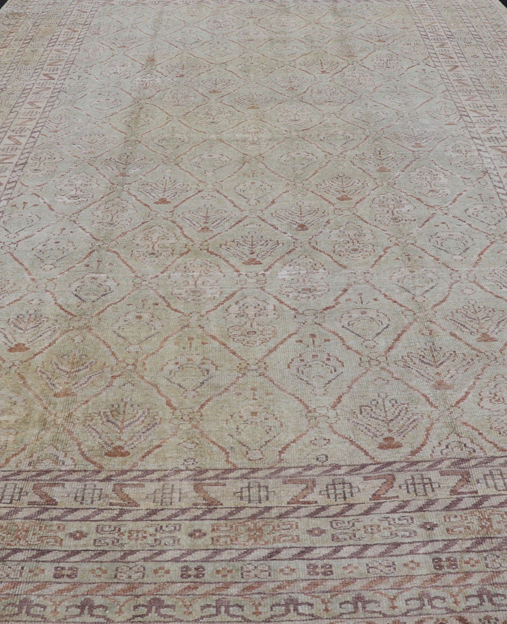 Large Indian Vintage Amritsar in Jade and Bronze This unique piece features many designs, starting from leaflet motifs, encased in the geometric diamonds, to the seemingly endless tiers of borders and bands, each displaying their o... - Keivan Woven ArtsV21 - 1204 - 18407Rug
