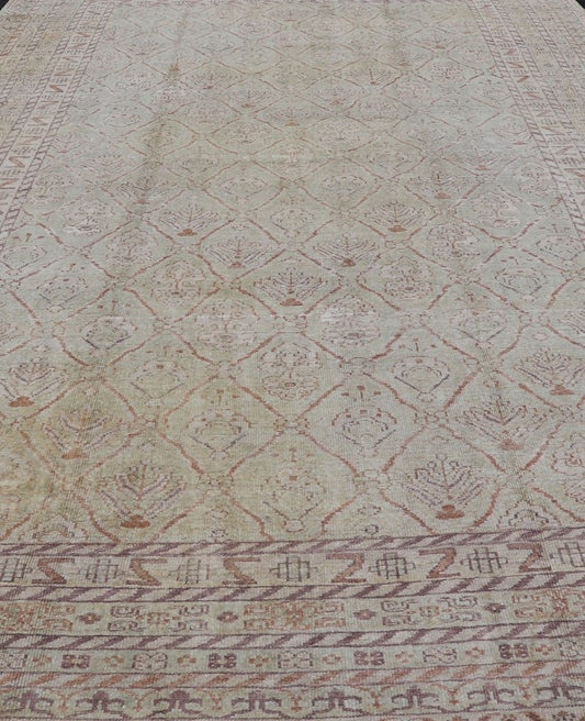 Large Indian Vintage Amritsar in Jade and Bronze This unique piece features many designs, starting from leaflet motifs, encased in the geometric diamonds, to the seemingly endless tiers of borders and bands, each displaying their o... - Keivan Woven ArtsV21 - 1204 - 18407Rug