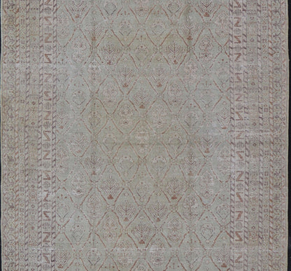 Large Indian Vintage Amritsar in Jade and Bronze This unique piece features many designs, starting from leaflet motifs, encased in the geometric diamonds, to the seemingly endless tiers of borders and bands, each displaying their o... - Keivan Woven ArtsV21 - 1204 - 18407Rug