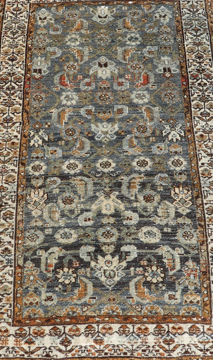 Antique Persian Malayer Rug with All - Over Tribal Design On A Blue Field. Keivan Woven Arts / rug V21 - 1207, country of origin / type: Iran / Malayer, circa 1910. Measures: 2'7 x 4'6 This antique Persian Malayer rug, circa early 20th century, reli... - Keivan Woven ArtsV21 - 1207 - 18467Rug