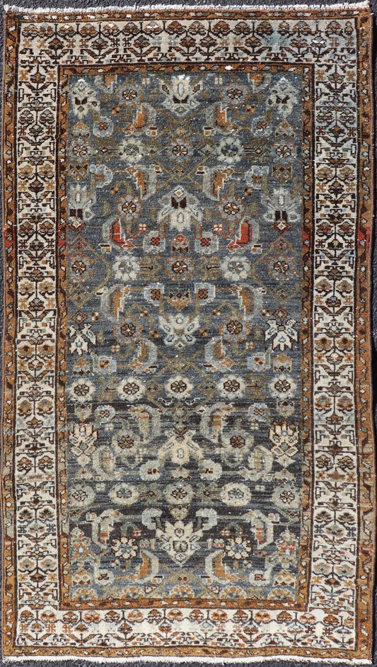 Antique Persian Malayer Rug with All - Over Tribal Design On A Blue Field. Keivan Woven Arts / rug V21 - 1207, country of origin / type: Iran / Malayer, circa 1910. Measures: 2'7 x 4'6 This antique Persian Malayer rug, circa early 20th century, reli... - Keivan Woven ArtsV21 - 1207 - 18467Rug