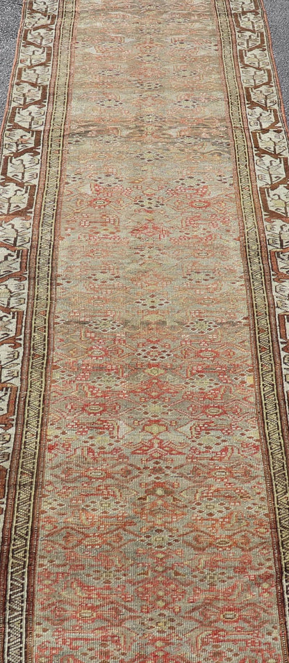 Antique Bidjar Persian Runner with Herati Design in Lt. Blue, Lt. Gray & Red. Keivan Woven Arts / rug V21 - 1209 - 15490, country of origin / type: Persian / Bidjar, circa Early - 20th Century. Measures: 2'10 x 13'9 This stunning antique Bidjar rug (c... - Keivan Woven ArtsV21 - 1209 - 15490 - 18473Rug