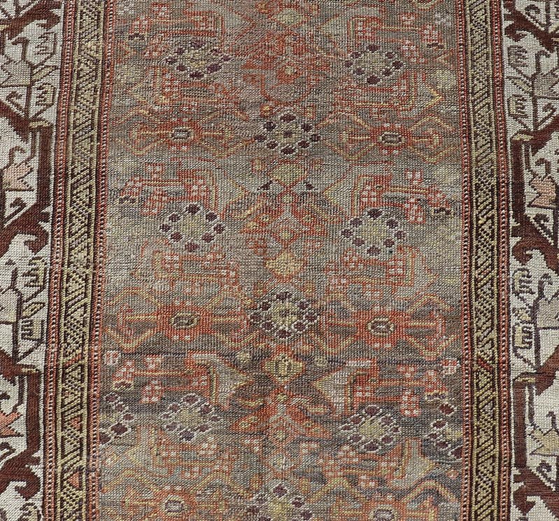 Antique Bidjar Persian Runner with Herati Design in Lt. Blue, Lt. Gray & Red. Keivan Woven Arts / rug V21 - 1209 - 15490, country of origin / type: Persian / Bidjar, circa Early - 20th Century. Measures: 2'10 x 13'9 This stunning antique Bidjar rug (c... - Keivan Woven ArtsV21 - 1209 - 15490 - 18473