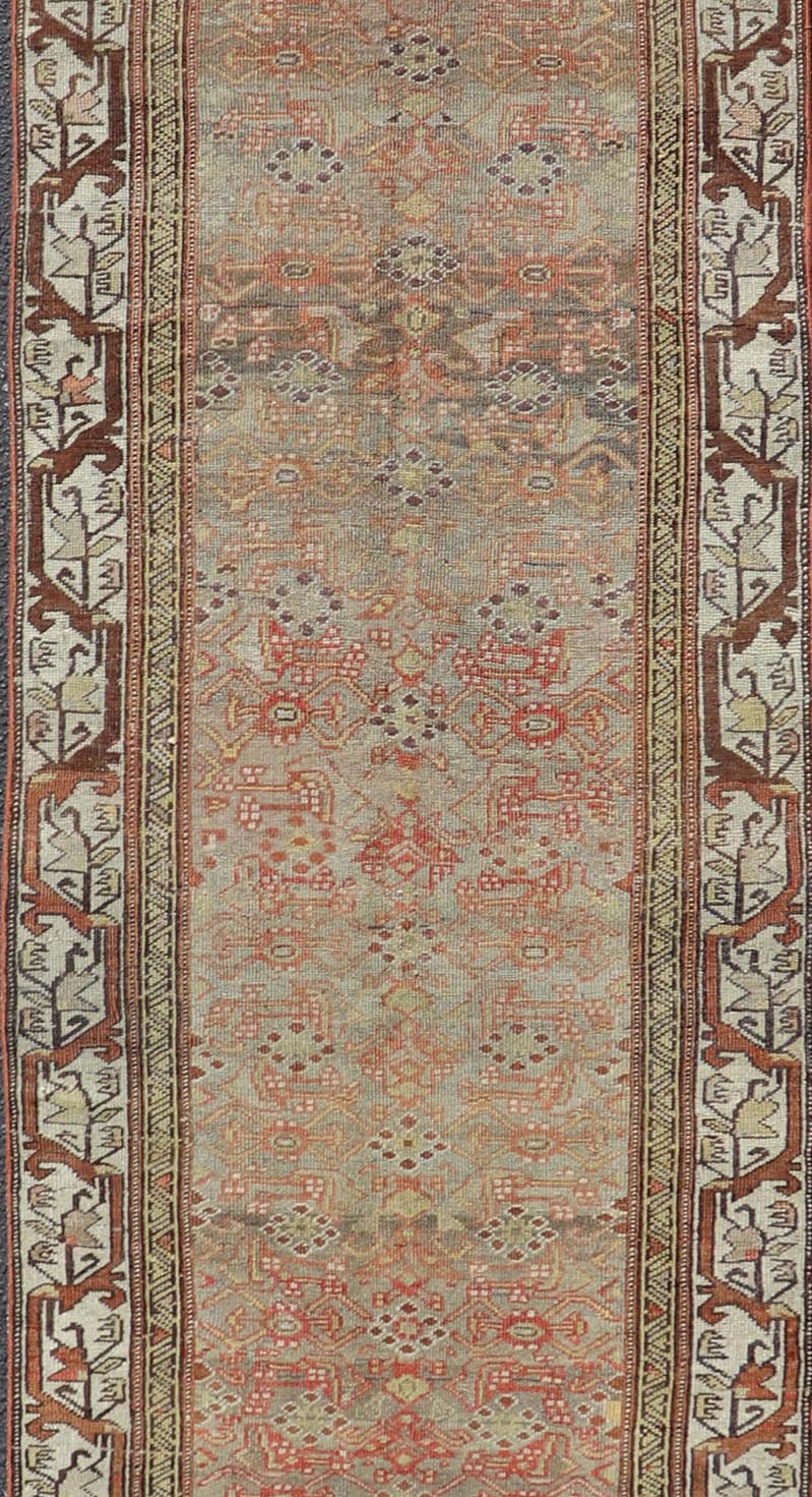 Antique Bidjar Persian Runner with Herati Design in Lt. Blue, Lt. Gray & Red. Keivan Woven Arts / rug V21 - 1209 - 15490, country of origin / type: Persian / Bidjar, circa Early - 20th Century. Measures: 2'10 x 13'9 This stunning antique Bidjar rug (c... - Keivan Woven ArtsV21 - 1209 - 15490 - 18473Rug