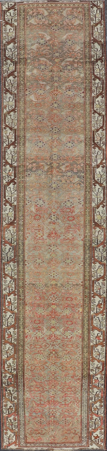 Antique Bidjar Persian Runner with Herati Design in Lt. Blue, Lt. Gray & Red. Keivan Woven Arts / rug V21 - 1209 - 15490, country of origin / type: Persian / Bidjar, circa Early - 20th Century. Measures: 2'10 x 13'9 This stunning antique Bidjar rug (c... - Keivan Woven ArtsV21 - 1209 - 15490 - 18473Rug