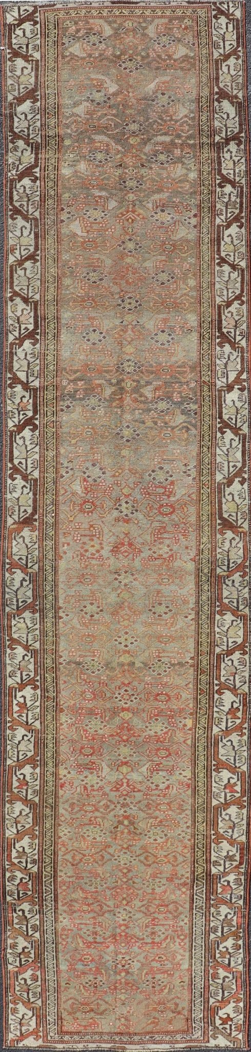 Antique Bidjar Persian Runner with Herati Design in Lt. Blue, Lt. Gray & Red. Keivan Woven Arts / rug V21 - 1209 - 15490, country of origin / type: Persian / Bidjar, circa Early - 20th Century. Measures: 2'10 x 13'9 This stunning antique Bidjar rug (c... - Keivan Woven ArtsV21 - 1209 - 15490 - 18473Rug