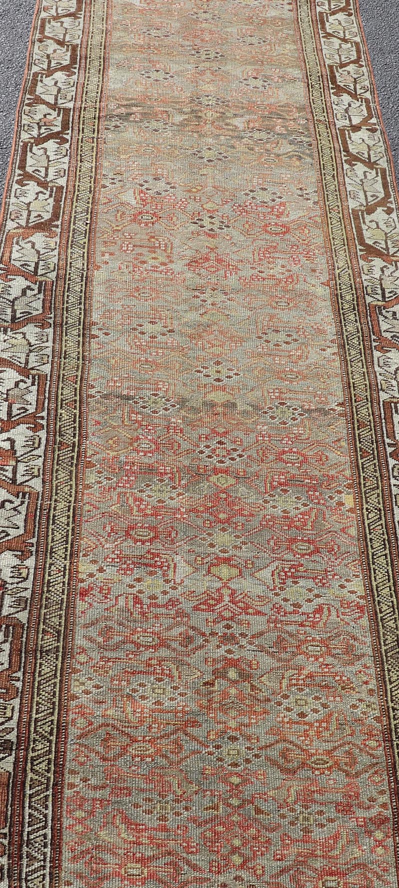 Antique Bidjar Persian Runner with Herati Design in Lt. Blue, Lt. Gray & Red. Keivan Woven Arts / rug V21 - 1209 - 15490, country of origin / type: Persian / Bidjar, circa Early - 20th Century. Measures: 2'10 x 13'9 This stunning antique Bidjar rug (c... - Keivan Woven ArtsV21 - 1209 - 15490 - 18473Rug