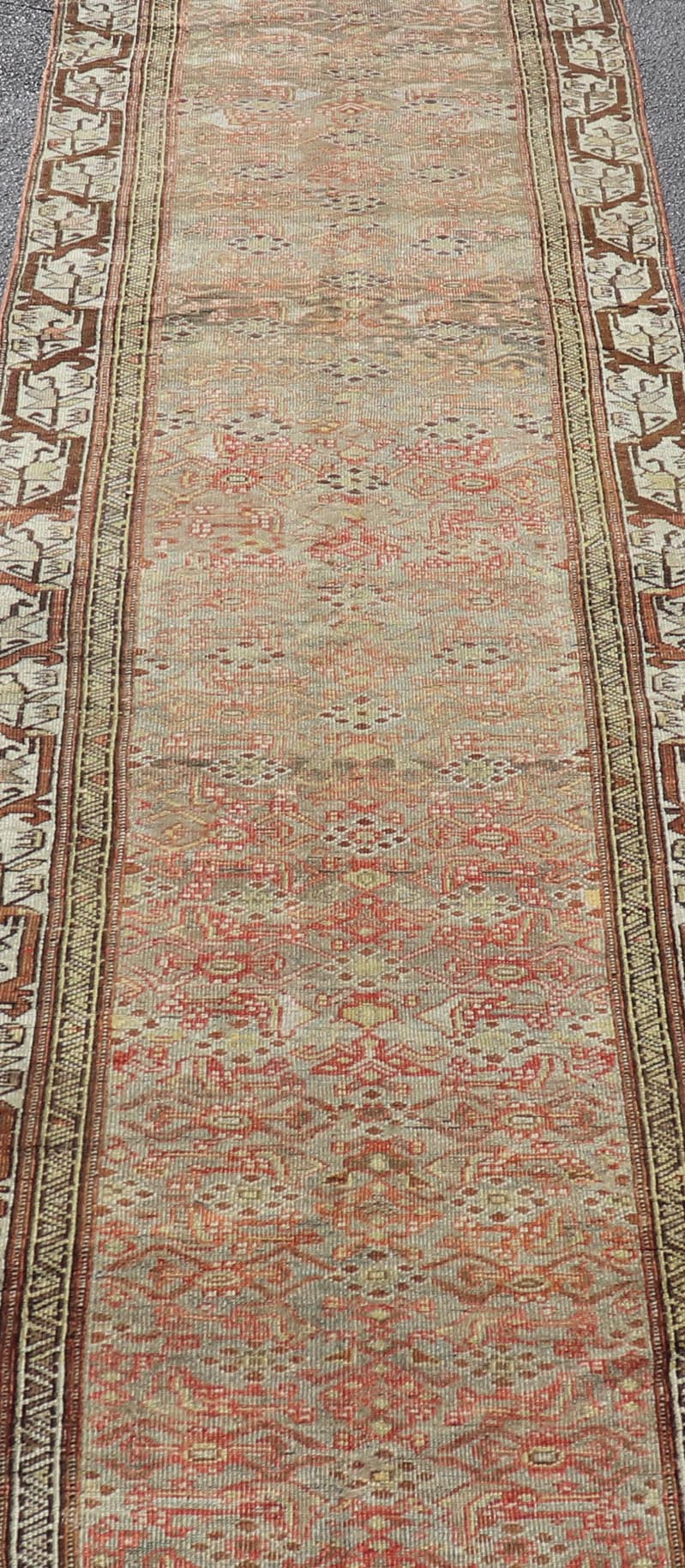 Antique Bidjar Persian Runner with Herati Design in Lt. Blue, Lt. Gray & Red. Keivan Woven Arts / rug V21 - 1209 - 15490, country of origin / type: Persian / Bidjar, circa Early - 20th Century. Measures: 2'10 x 13'9 This stunning antique Bidjar rug (c... - Keivan Woven ArtsV21 - 1209 - 15490 - 18473