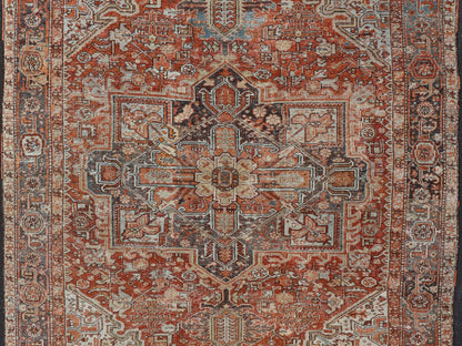 Antique Persian Heriz Rug With Geometric Medallion Design in Red & Soft Colors. Antique Persian Heriz Rug with Geometric Medallion Design. Keivan Woven Arts/ Rug/ V21 - 1210 - 15475, Country/type/ Persian Rug, Heriz. Measures: 9'3 x 11'6 Made in th... - Keivan Woven ArtsV21 - 1210 - 15475 - 18479Rug