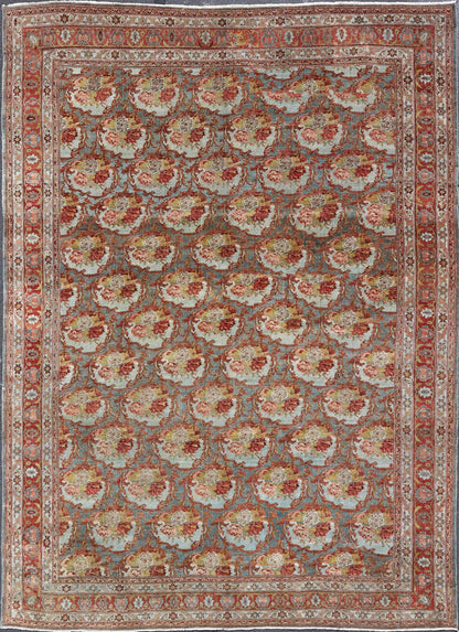 Large Antique Persian Bidjar Rug with Blossoming Floral Design in Blue and Red. Keivan Woven Arts / rug V21 - 1215 - 15483, country of origin / type: Iran / Bidjar, circa 1900. Measures: 11'10 x 15'5 This magnificent Bidjar with an exquisite, all - o... - Keivan Woven ArtsV21 - 1215 - 15483 - 18505Rug