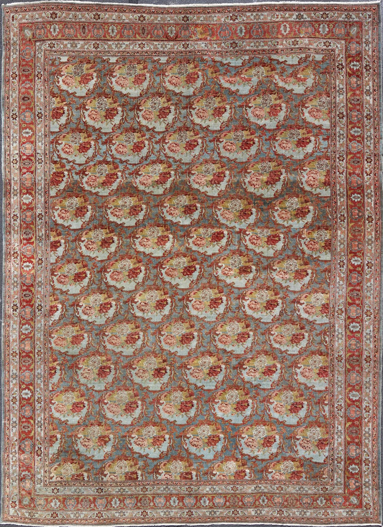 Large Antique Persian Bidjar Rug with Blossoming Floral Design in Blue and Red. Keivan Woven Arts / rug V21 - 1215 - 15483, country of origin / type: Iran / Bidjar, circa 1900. Measures: 11'10 x 15'5 This magnificent Bidjar with an exquisite, all - o... - Keivan Woven ArtsV21 - 1215 - 15483 - 18505