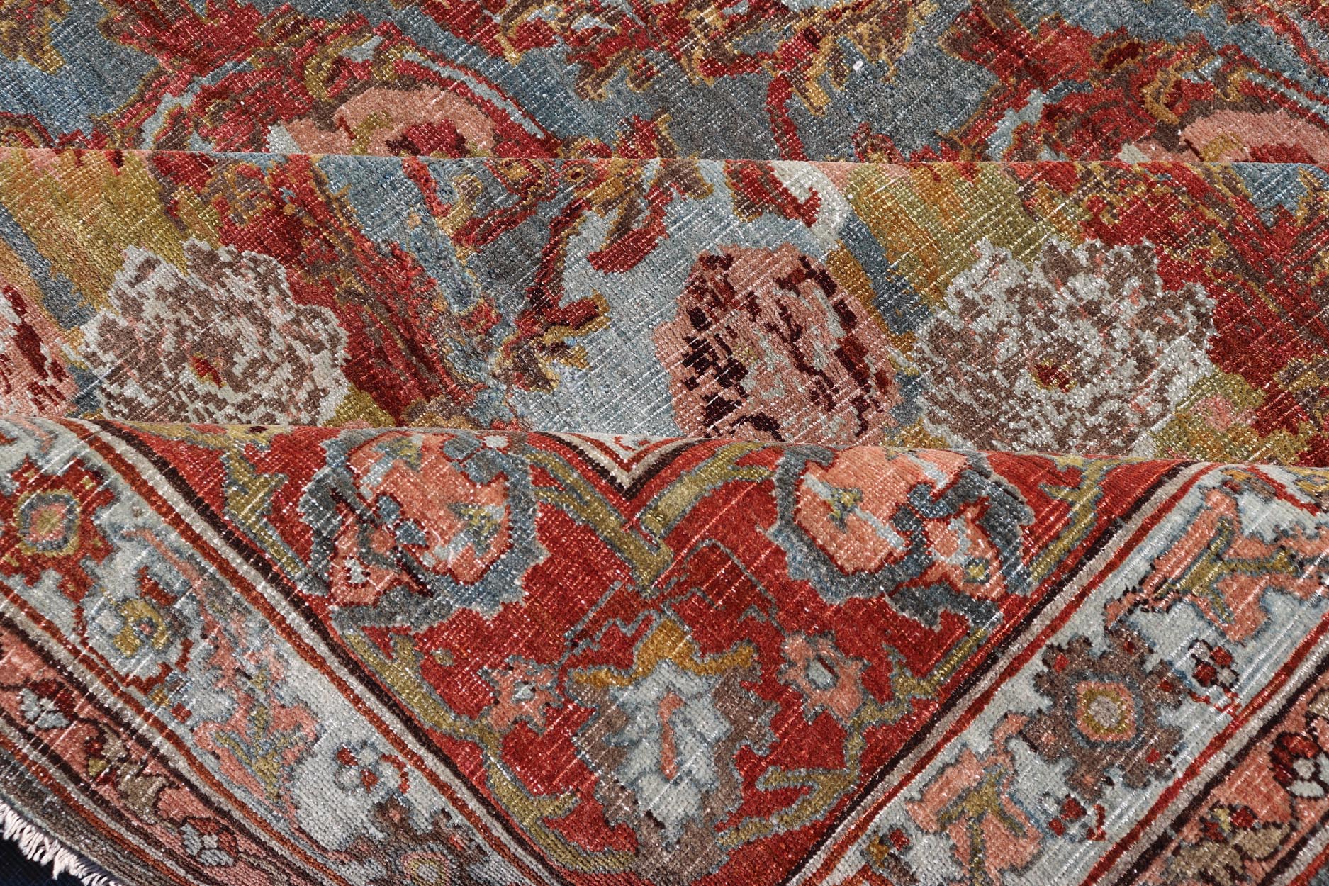 Large Antique Persian Bidjar Rug with Blossoming Floral Design in Blue and Red. Keivan Woven Arts / rug V21 - 1215 - 15483, country of origin / type: Iran / Bidjar, circa 1900. Measures: 11'10 x 15'5 This magnificent Bidjar with an exquisite, all - o... - Keivan Woven ArtsV21 - 1215 - 15483 - 18505Rug