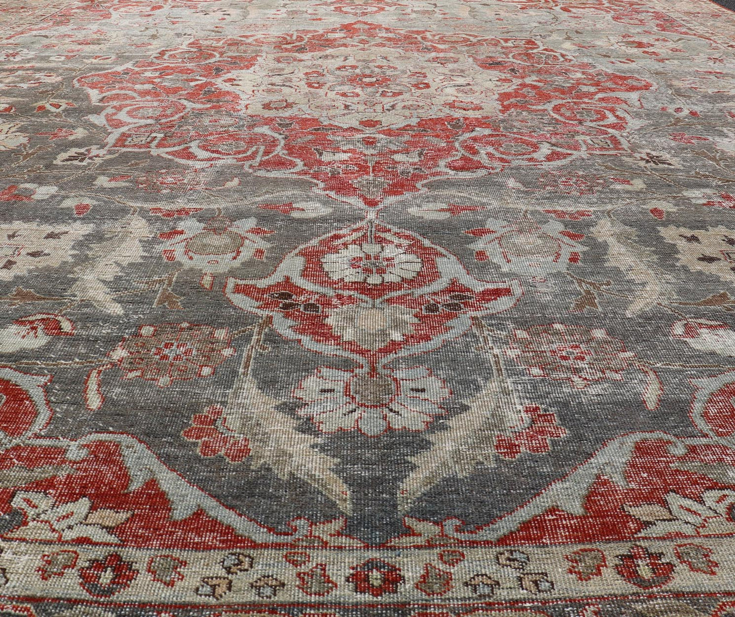 Antique Persian Tabriz Rug with Floral Medallion Design in Tan, Red, and Lt Blue. Keivan Woven Arts / rug V21 - 1216 - 15485, country of origin / type: Iran / Tabriz, circa 1910 Floral Medallion Design in Tan, Red, and Blue. Measures: 10'9 x 13'11 ... - Keivan Woven ArtsV21 - 1216 - 15485 - 18511Rug