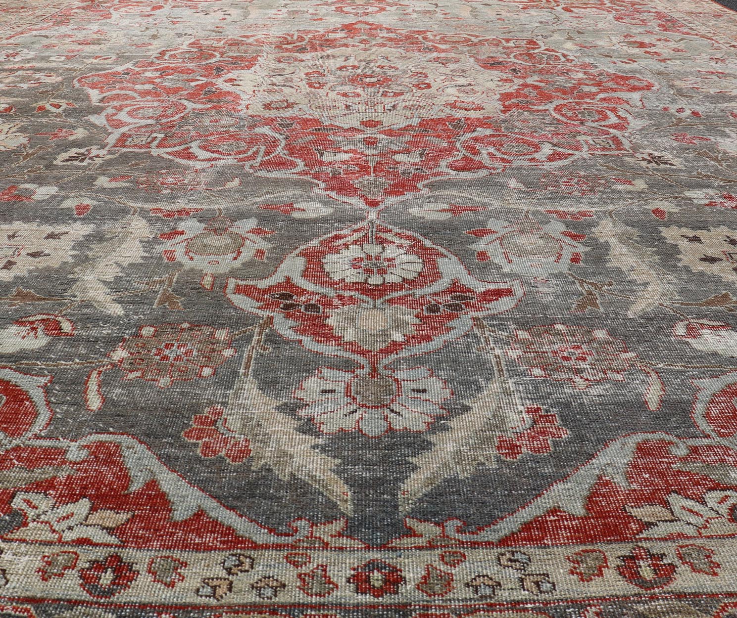 Antique Persian Tabriz Rug with Floral Medallion Design in Tan, Red, and Lt Blue. Keivan Woven Arts / rug V21 - 1216 - 15485, country of origin / type: Iran / Tabriz, circa 1910 Floral Medallion Design in Tan, Red, and Blue. Measures: 10'9 x 13'11 ... - Keivan Woven ArtsV21 - 1216 - 15485 - 18511Rug