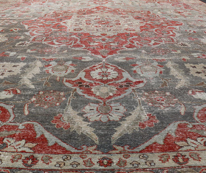 Antique Persian Tabriz Rug with Floral Medallion Design in Tan, Red, and Lt Blue. Keivan Woven Arts / rug V21 - 1216 - 15485, country of origin / type: Iran / Tabriz, circa 1910 Floral Medallion Design in Tan, Red, and Blue. Measures: 10'9 x 13'11 ... - Keivan Woven ArtsV21 - 1216 - 15485 - 18511Rug