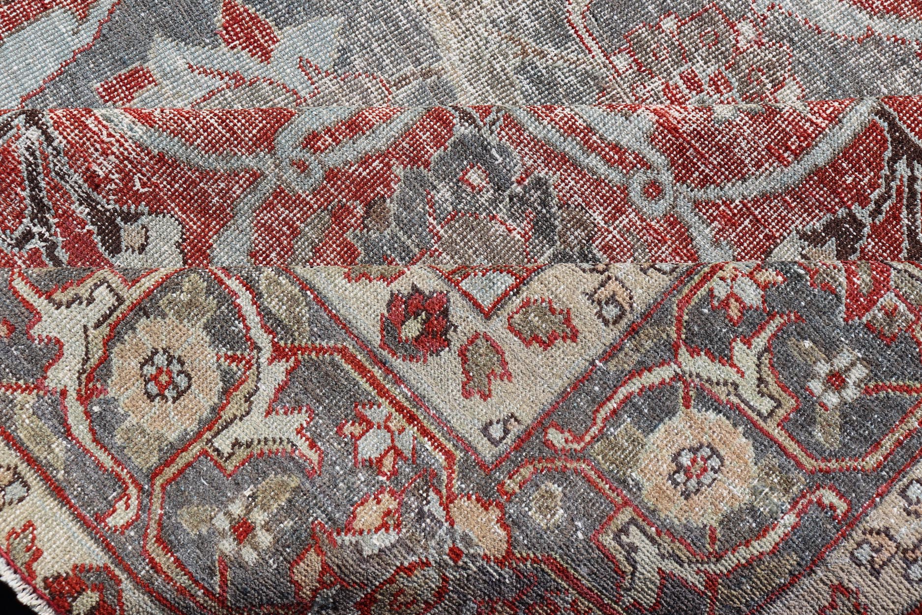 Antique Persian Tabriz Rug with Floral Medallion Design in Tan, Red, and Lt Blue. Keivan Woven Arts / rug V21 - 1216 - 15485, country of origin / type: Iran / Tabriz, circa 1910 Floral Medallion Design in Tan, Red, and Blue. Measures: 10'9 x 13'11 ... - Keivan Woven ArtsV21 - 1216 - 15485 - 18511Rug
