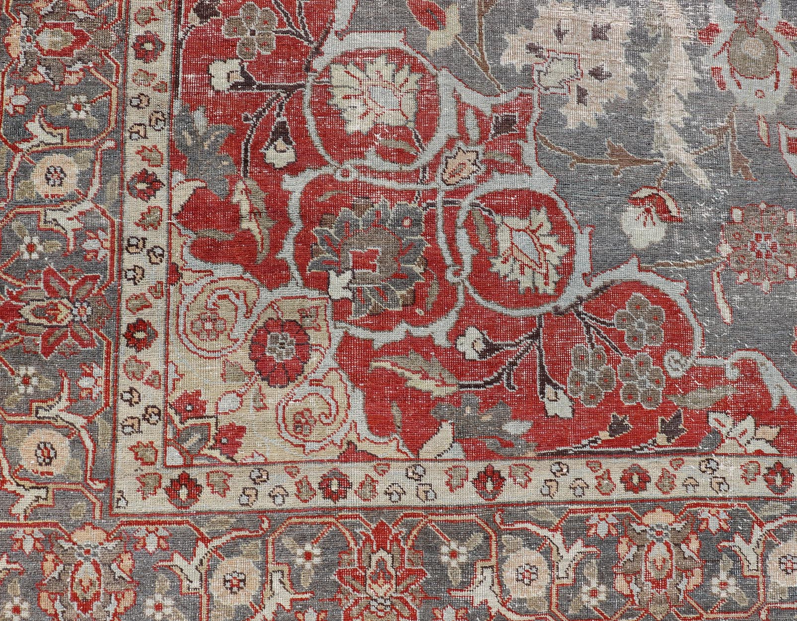 Antique Persian Tabriz Rug with Floral Medallion Design in Tan, Red, and Lt Blue. Keivan Woven Arts / rug V21 - 1216 - 15485, country of origin / type: Iran / Tabriz, circa 1910 Floral Medallion Design in Tan, Red, and Blue. Measures: 10'9 x 13'11 ... - Keivan Woven ArtsV21 - 1216 - 15485 - 18511Rug