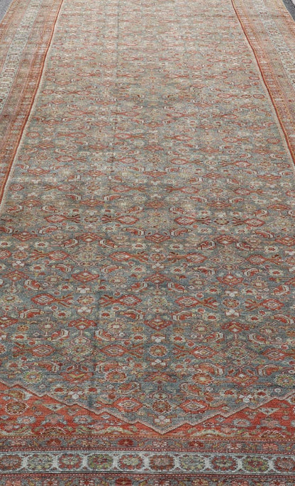 Large Kurdish Antique All Over Design Gallery Runner in Muted Tones Of Blue - Gray. Keivan Woven Arts: rug V21 - 1217 - 15474 Country of Origin: Iran Type: Kurdish Circa 1900 Measures: 7'10 x 22'0 This magnificent Kurdish antique gallery runner has he... - Keivan Woven ArtsV21 - 1217 - 15474 - 18517Rug