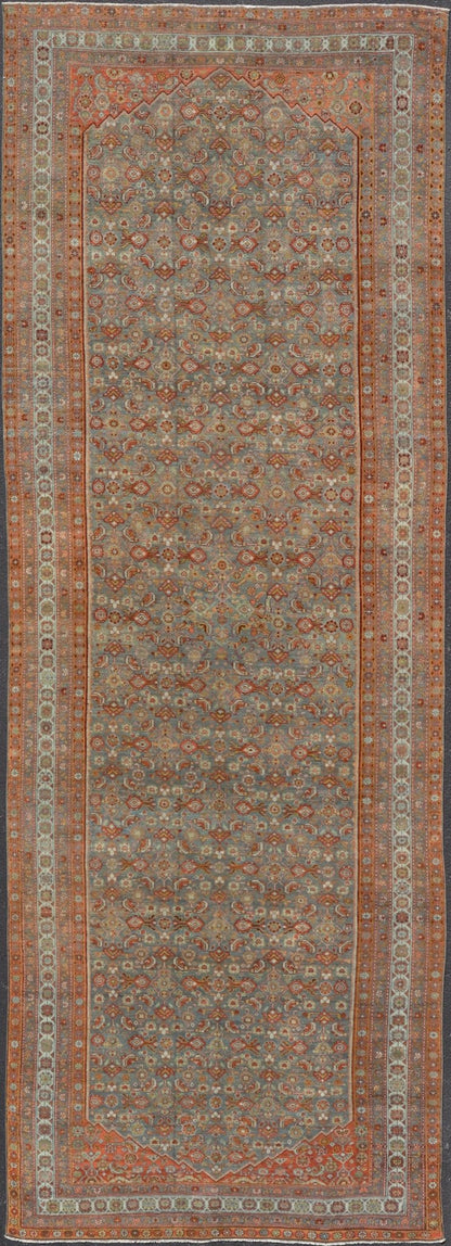 Large Kurdish Antique All Over Design Gallery Runner in Muted Tones Of Blue - Gray. Keivan Woven Arts: rug V21 - 1217 - 15474 Country of Origin: Iran Type: Kurdish Circa 1900 Measures: 7'10 x 22'0 This magnificent Kurdish antique gallery runner has he... - Keivan Woven ArtsV21 - 1217 - 15474 - 18517Rug