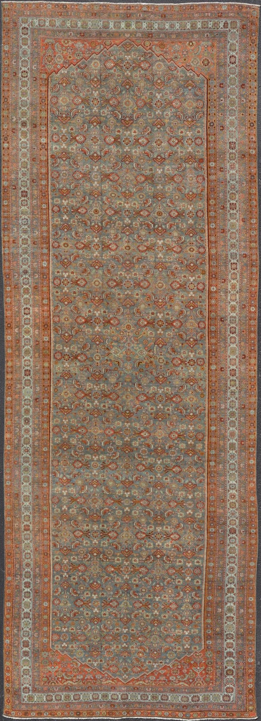 Large Kurdish Antique All Over Design Gallery Runner in Muted Tones Of Blue - Gray. Keivan Woven Arts: rug V21 - 1217 - 15474 Country of Origin: Iran Type: Kurdish Circa 1900 Measures: 7'10 x 22'0 This magnificent Kurdish antique gallery runner has he... - Keivan Woven ArtsV21 - 1217 - 15474 - 18517Rug
