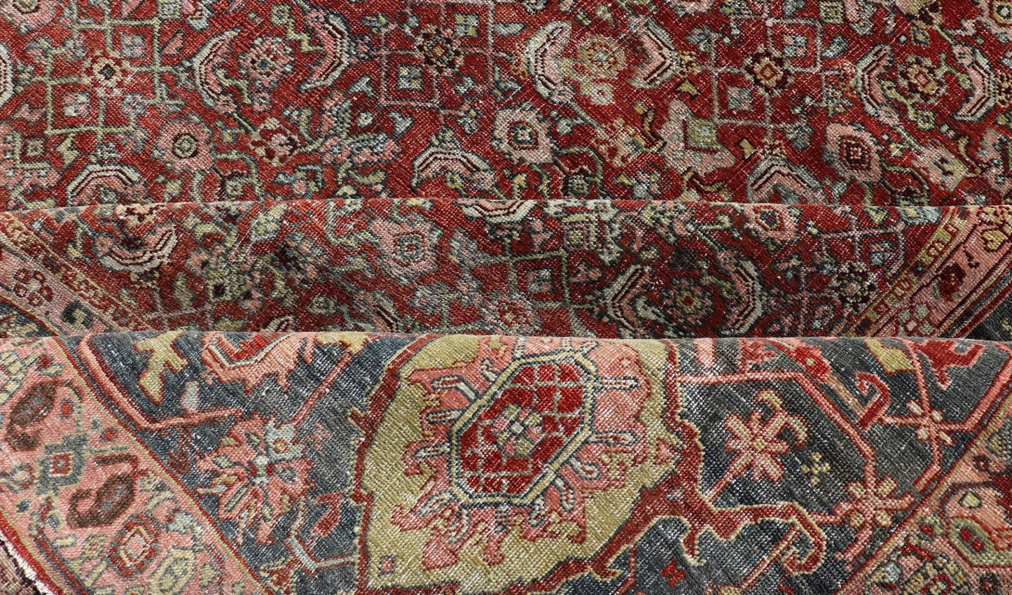 Very Large Palace Size Antique Persian Bidjar Rug in Shades of Red, Blue Gray & Lime Green. Very Large Palace Size 19th Century Persian Bidjar Rug in Shades of Red, gray Blue, Gray & Lime Green, Salmon. Keivan Woven Arts / rug V21 - 1218 - 15111, ... - Keivan Woven ArtsV21 - 1218 - 15111 - 20824Rug
