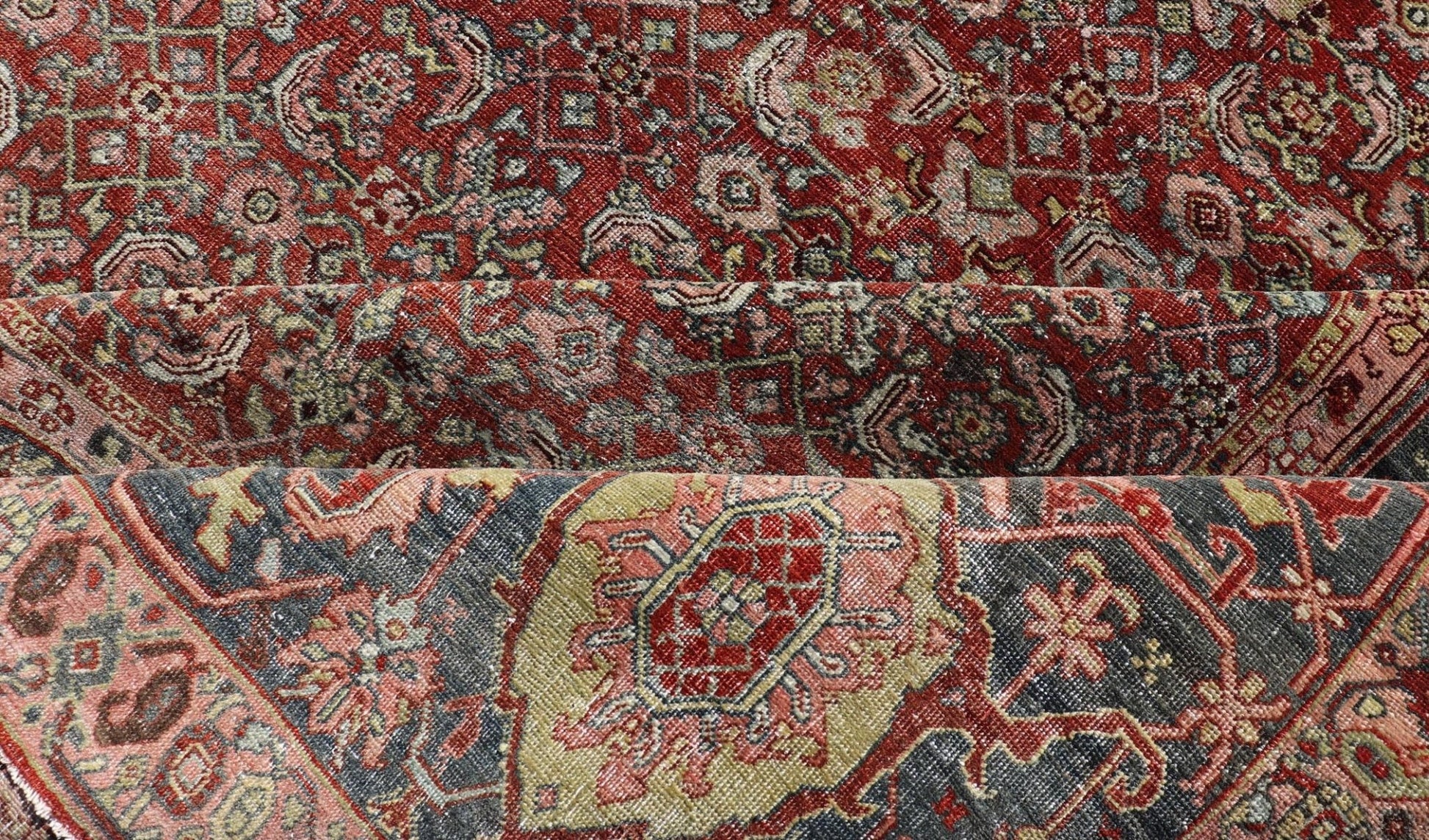 Very Large Palace Size Antique Persian Bidjar Rug in Shades of Red, Blue Gray & Lime Green. Very Large Palace Size 19th Century Persian Bidjar Rug in Shades of Red, gray Blue, Gray & Lime Green, Salmon. Keivan Woven Arts / rug V21 - 1218 - 15111, ... - Keivan Woven ArtsV21 - 1218 - 15111 - 20824Rug