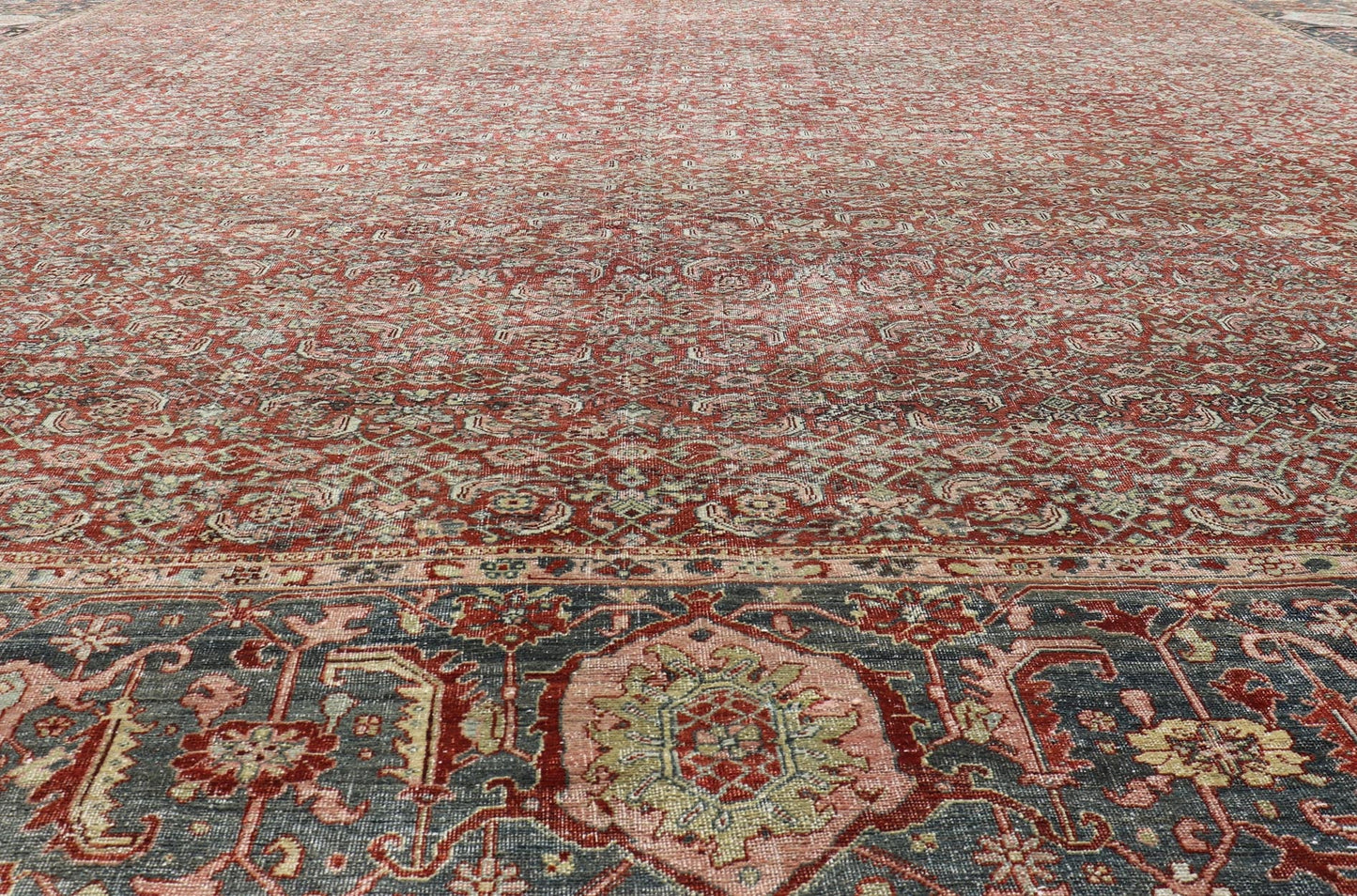 Very Large Palace Size Antique Persian Bidjar Rug in Shades of Red, Blue Gray & Lime Green. Very Large Palace Size 19th Century Persian Bidjar Rug in Shades of Red, gray Blue, Gray & Lime Green, Salmon. Keivan Woven Arts / rug V21 - 1218 - 15111, ... - Keivan Woven ArtsV21 - 1218 - 15111 - 20824Rug