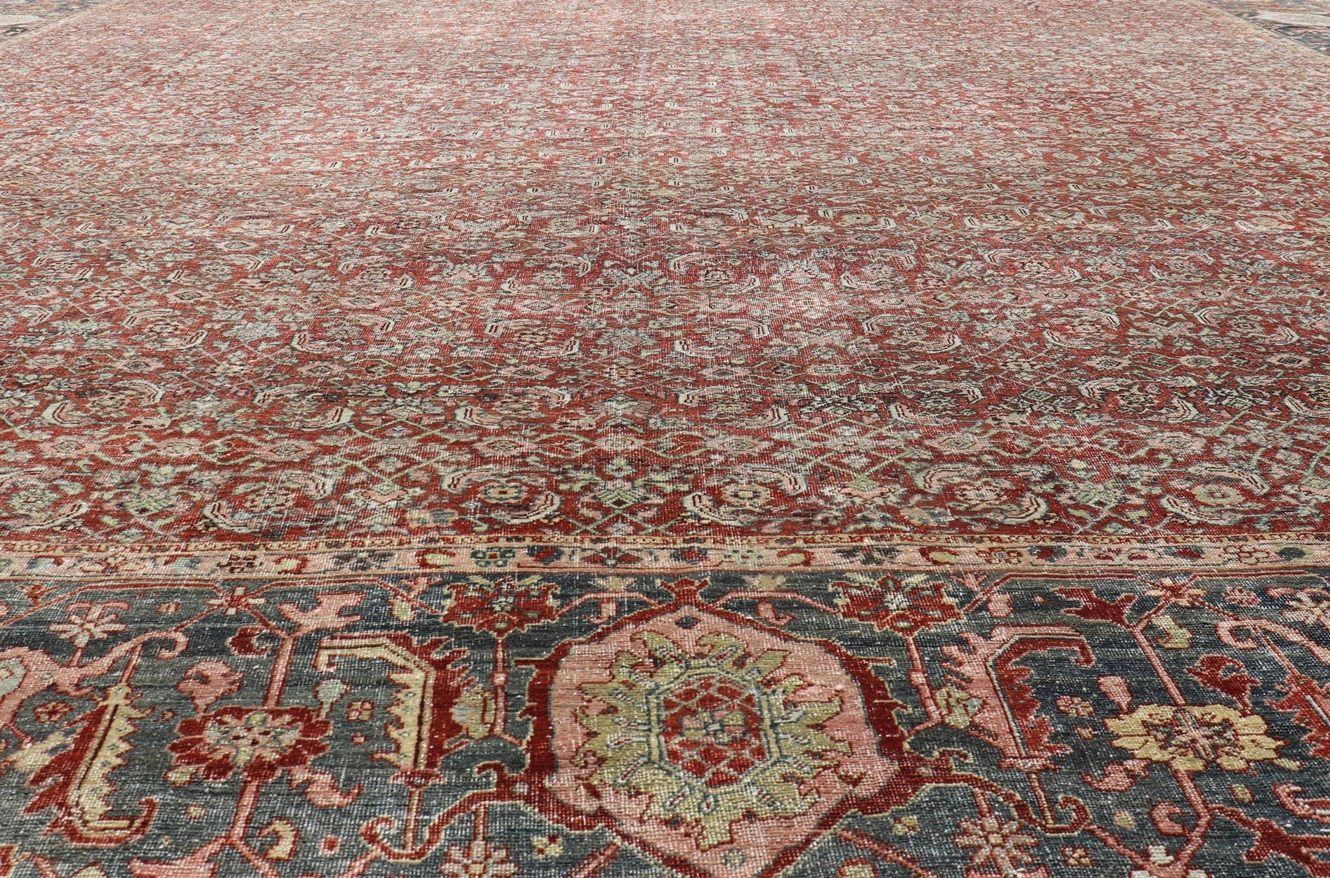 Very Large Palace Size Antique Persian Bidjar Rug in Shades of Red, Blue Gray & Lime Green. Very Large Palace Size 19th Century Persian Bidjar Rug in Shades of Red, gray Blue, Gray & Lime Green, Salmon. Keivan Woven Arts / rug V21 - 1218 - 15111, ... - Keivan Woven ArtsV21 - 1218 - 15111 - 20824Rug