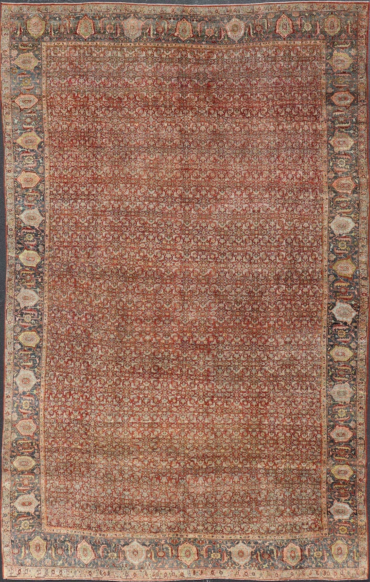 Very Large Palace Size Antique Persian Bidjar Rug in Shades of Red, Blue Gray & Lime Green. Very Large Palace Size 19th Century Persian Bidjar Rug in Shades of Red, gray Blue, Gray & Lime Green, Salmon. Keivan Woven Arts / rug V21 - 1218 - 15111, ... - Keivan Woven ArtsV21 - 1218 - 15111 - 20824Rug