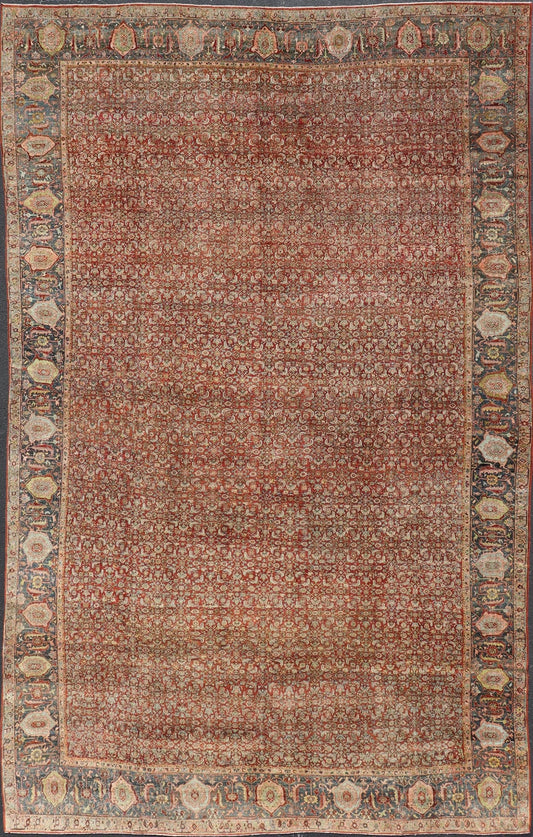 Very Large Palace Size Antique Persian Bidjar Rug in Shades of Red, Blue Gray & Lime Green. Very Large Palace Size 19th Century Persian Bidjar Rug in Shades of Red, gray Blue, Gray & Lime Green, Salmon. Keivan Woven Arts / rug V21 - 1218 - 15111, ... - Keivan Woven ArtsV21 - 1218 - 15111 - 20824Rug